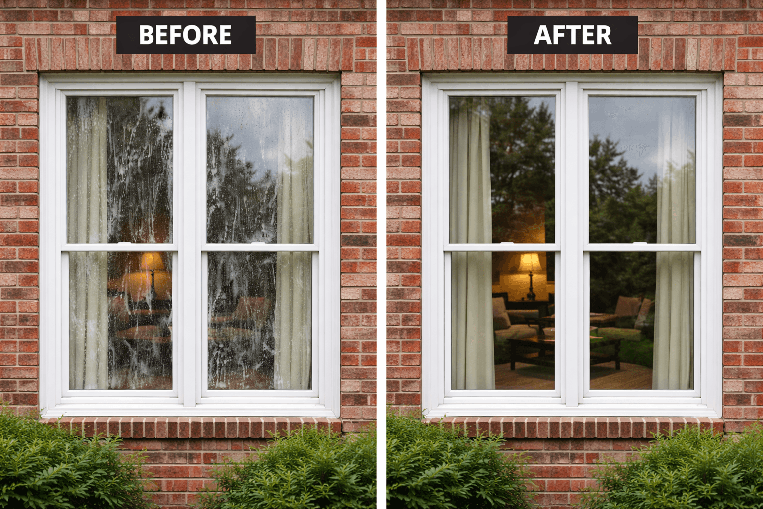 Window cleaning result on an exterior property