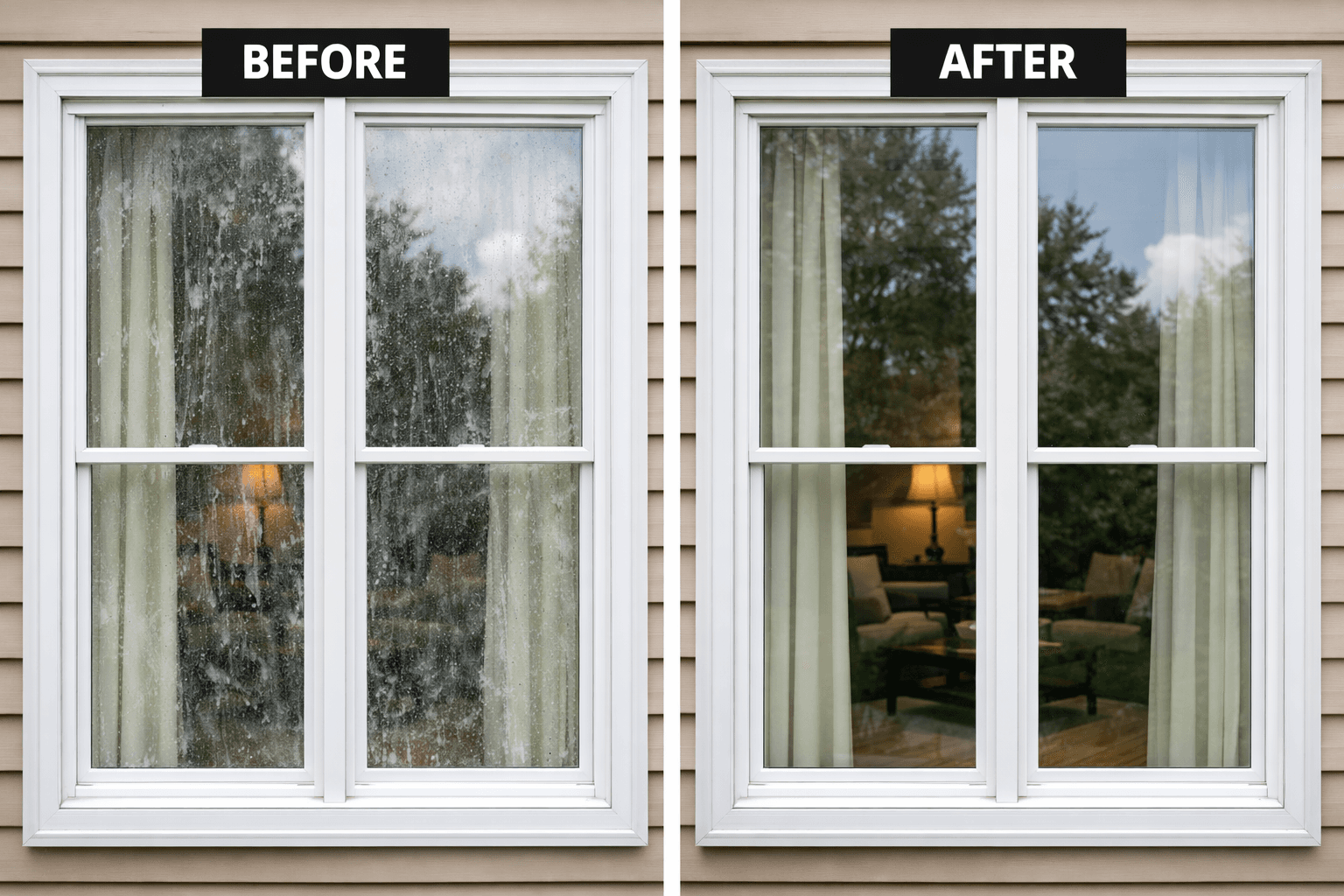 Before and after exterior window cleaning result